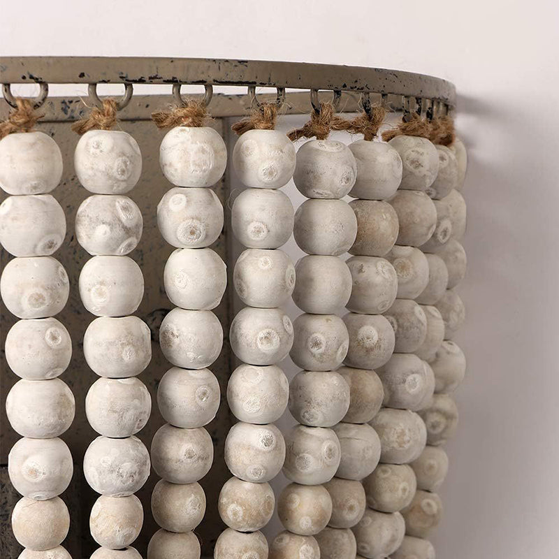 Solid Wood Iron Beaded Wall Lamp