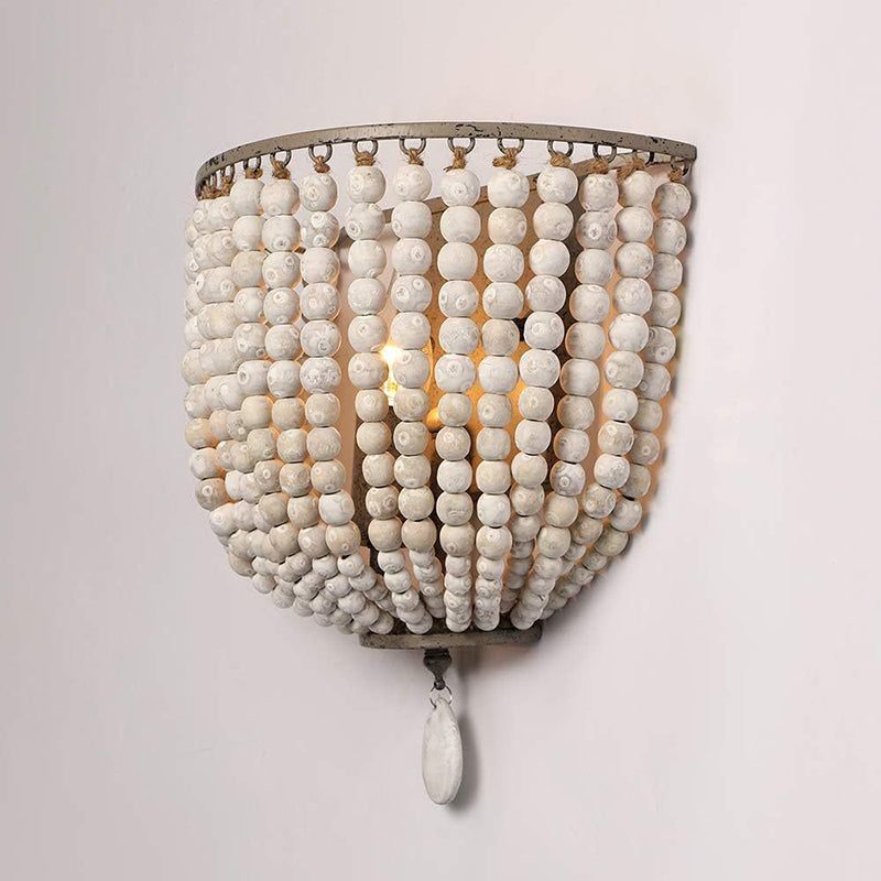 Solid Wood Iron Beaded Wall Lamp