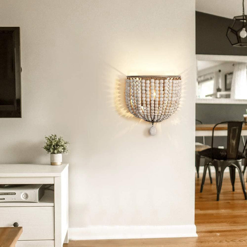 Solid Wood Iron Beaded Wall Lamp