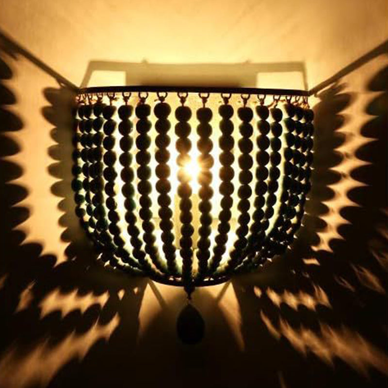 Solid Wood Iron Beaded Wall Lamp