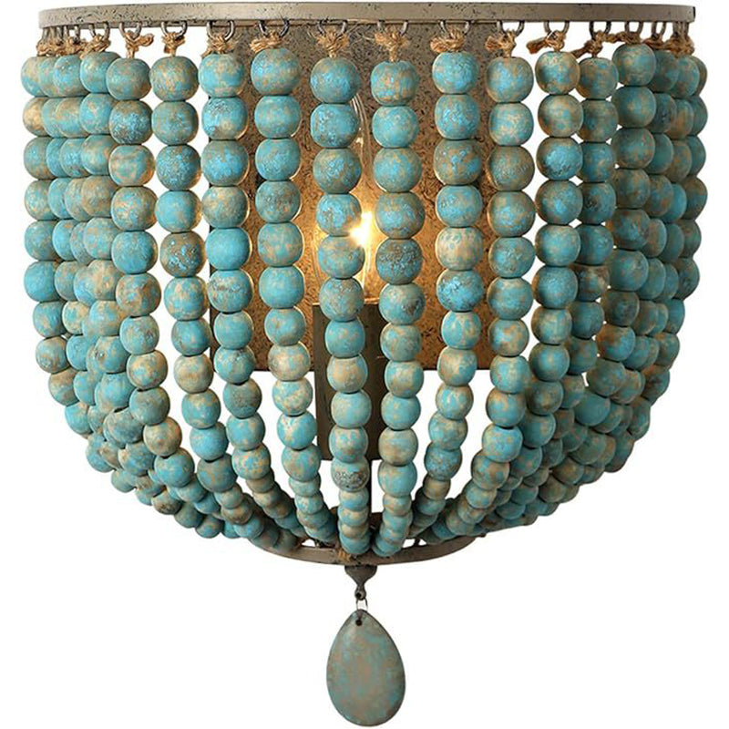 Solid Wood Iron Beaded Wall Lamp
