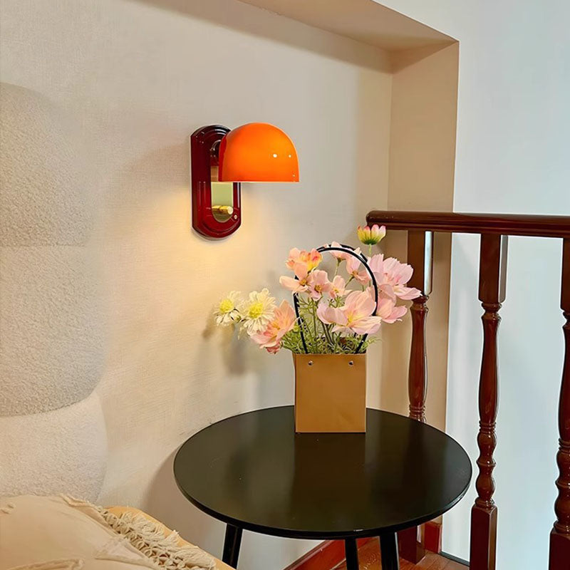 Wooden Glass Mushroom Bedroom Wall Lamp
