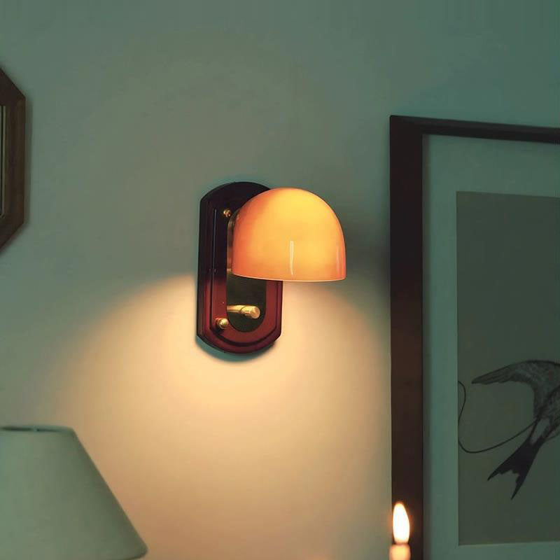 Wooden Glass Mushroom Bedroom Wall Lamp