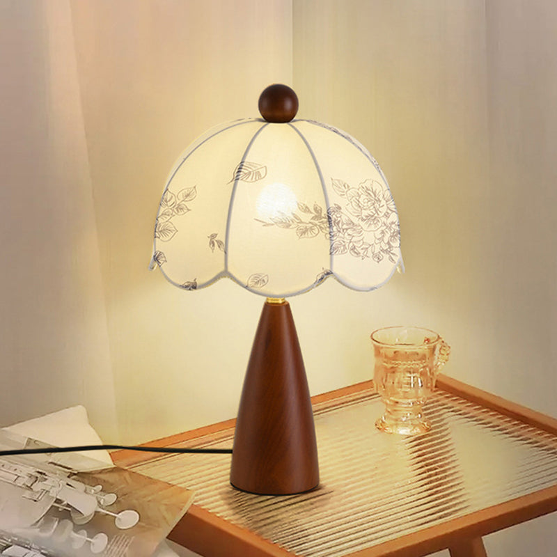 Flower-shaped Metal Wood Fabric Table Lamp