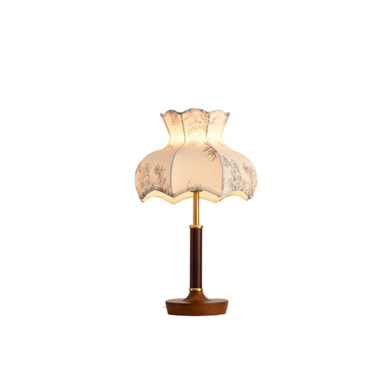 Flower-shaped Metal Wood Fabric Table Lamp
