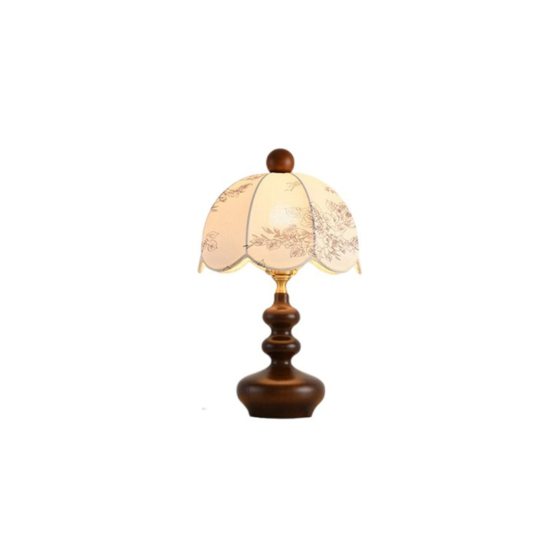 Flower-shaped Metal Wood Fabric Table Lamp