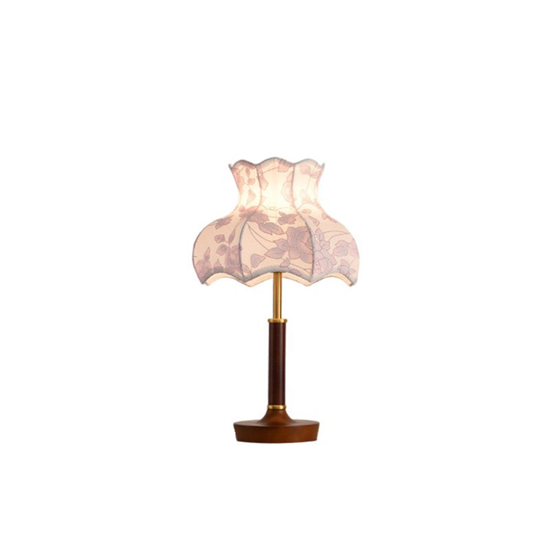 Flower-shaped Metal Wood Fabric Table Lamp