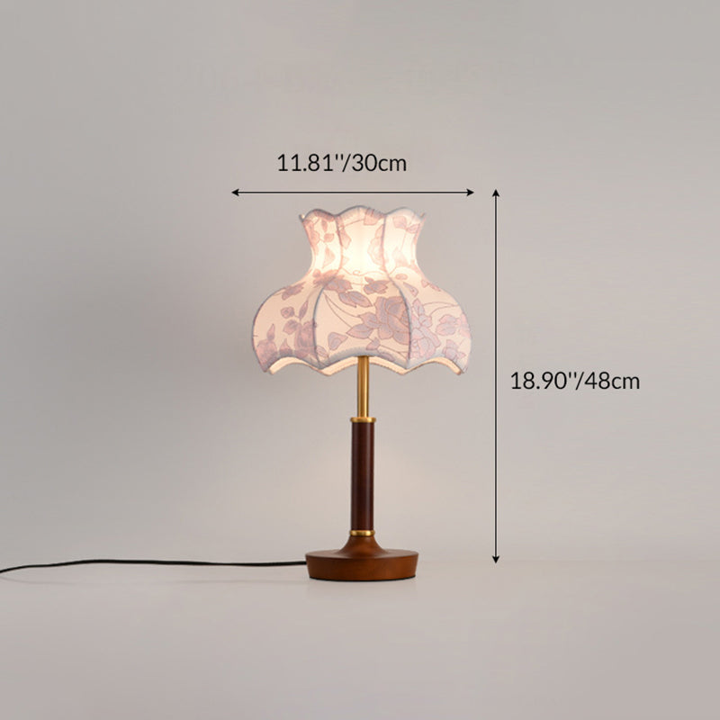Flower-shaped Metal Wood Fabric Table Lamp