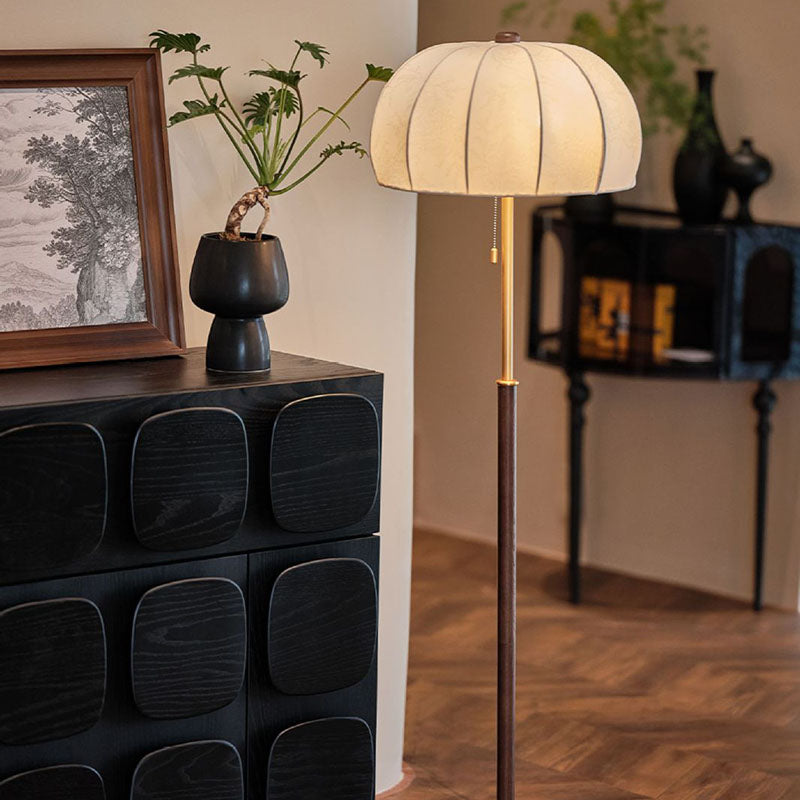 Jellyfish-Shaped Iron Ash Wood 3-Light Floor Lamp