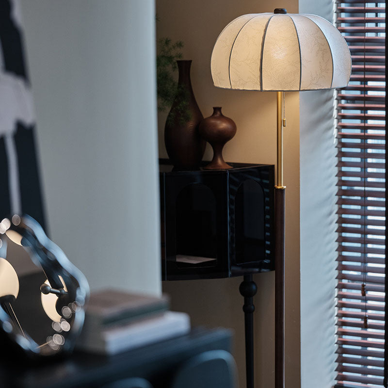 Jellyfish-Shaped Iron Ash Wood 3-Light Floor Lamp