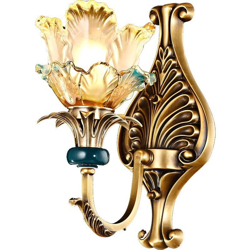 Flower-Shaped Copper Glass Bedroom Wall Lamp