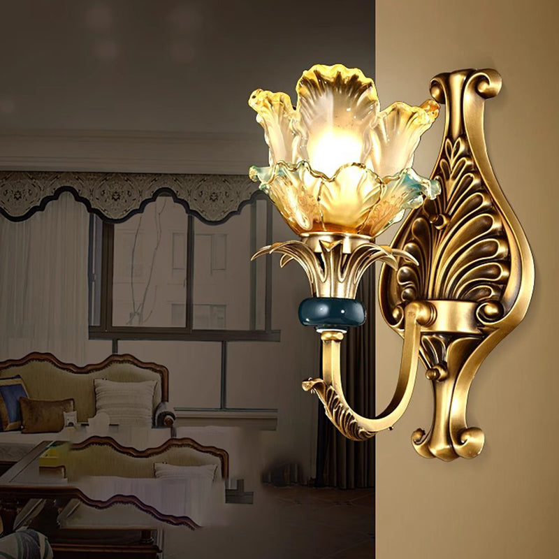Flower-Shaped Copper Glass Bedroom Wall Lamp