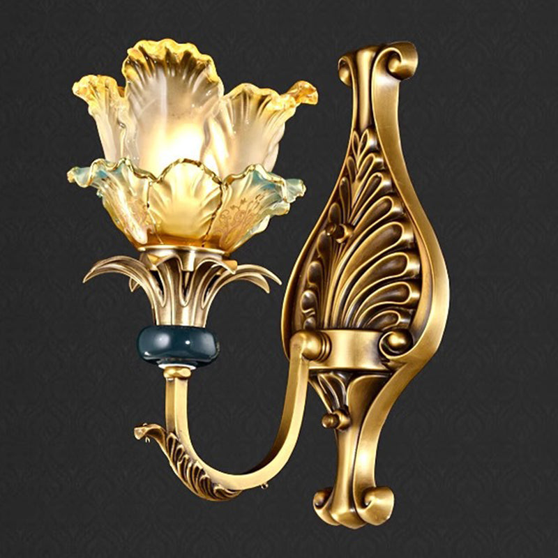 Flower-Shaped Copper Glass Bedroom Wall Lamp