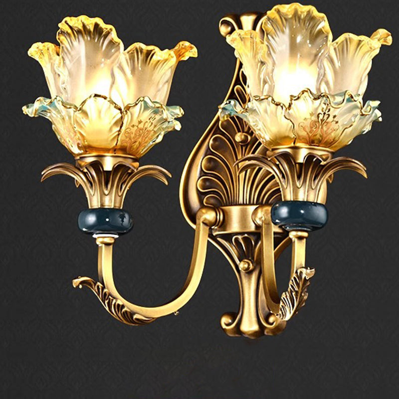 Flower-Shaped Copper Glass Bedroom Wall Lamp