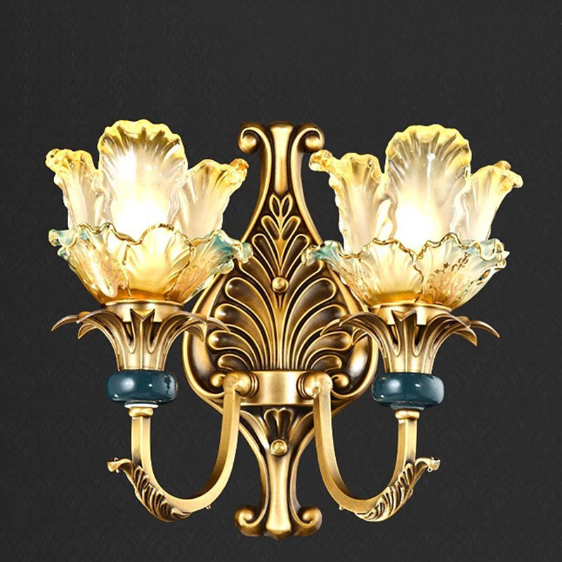 Flower-Shaped Copper Glass Bedroom Wall Lamp