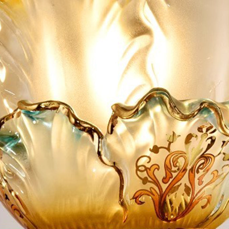 Flower-Shaped Copper Glass Bedroom Wall Lamp