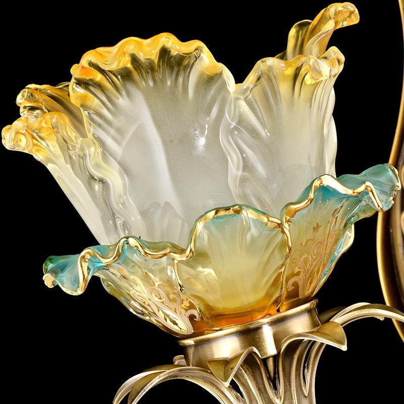 Flower-Shaped Copper Glass Bedroom Wall Lamp