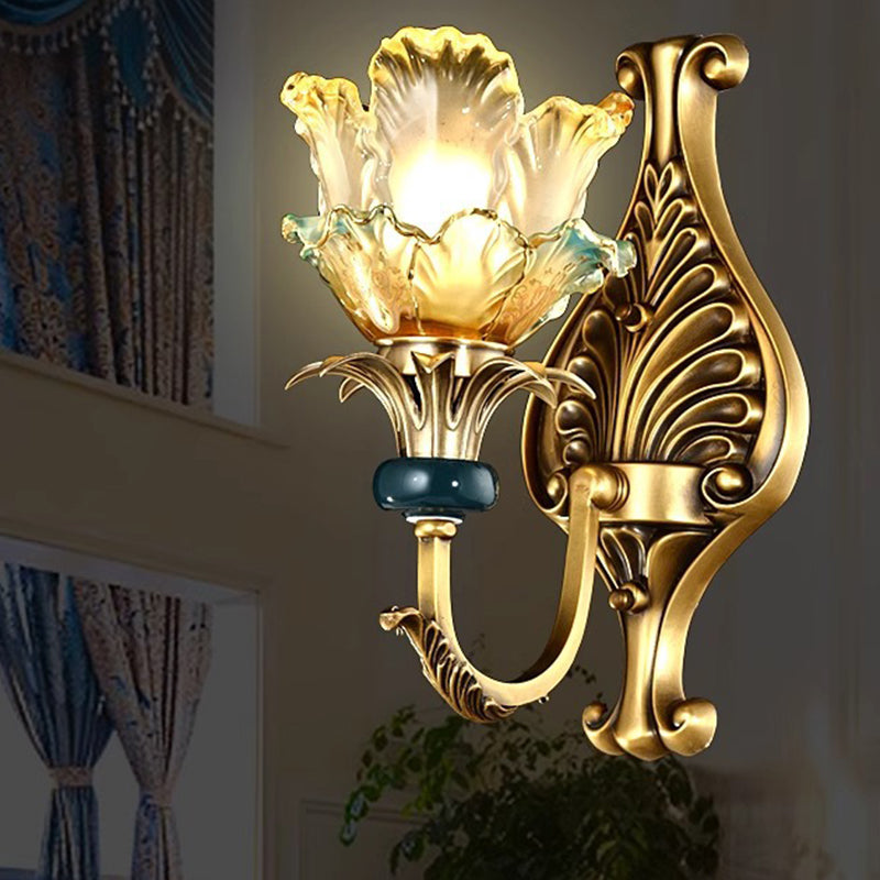Flower-Shaped Copper Glass Bedroom Wall Lamp