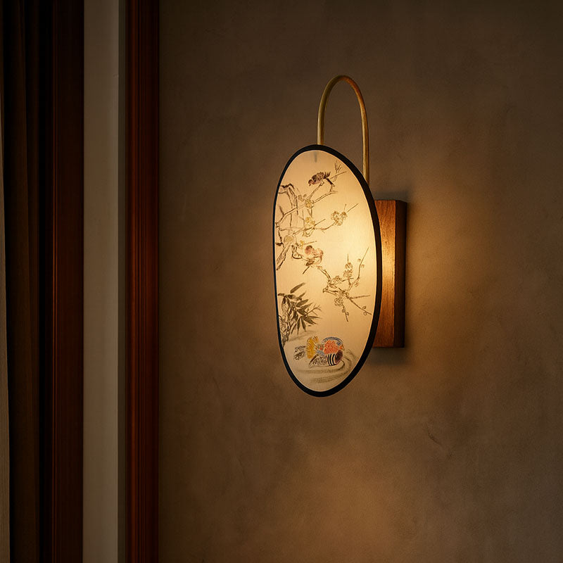 Oval Flower Bird Patterned Wall Lamp