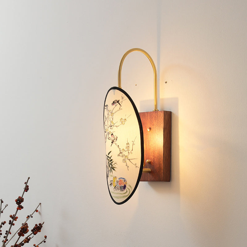 Oval Flower Bird Patterned Wall Lamp