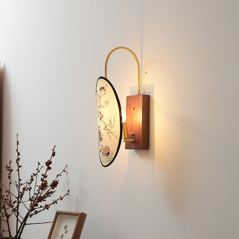 Oval Flower Bird Patterned Wall Lamp