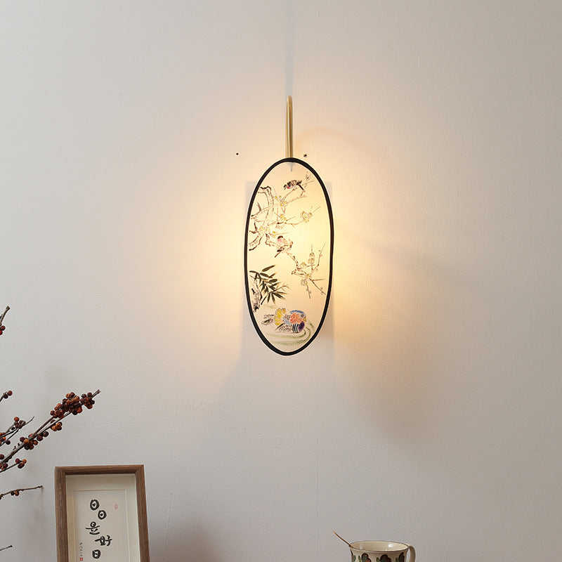 Oval Flower Bird Patterned Wall Lamp