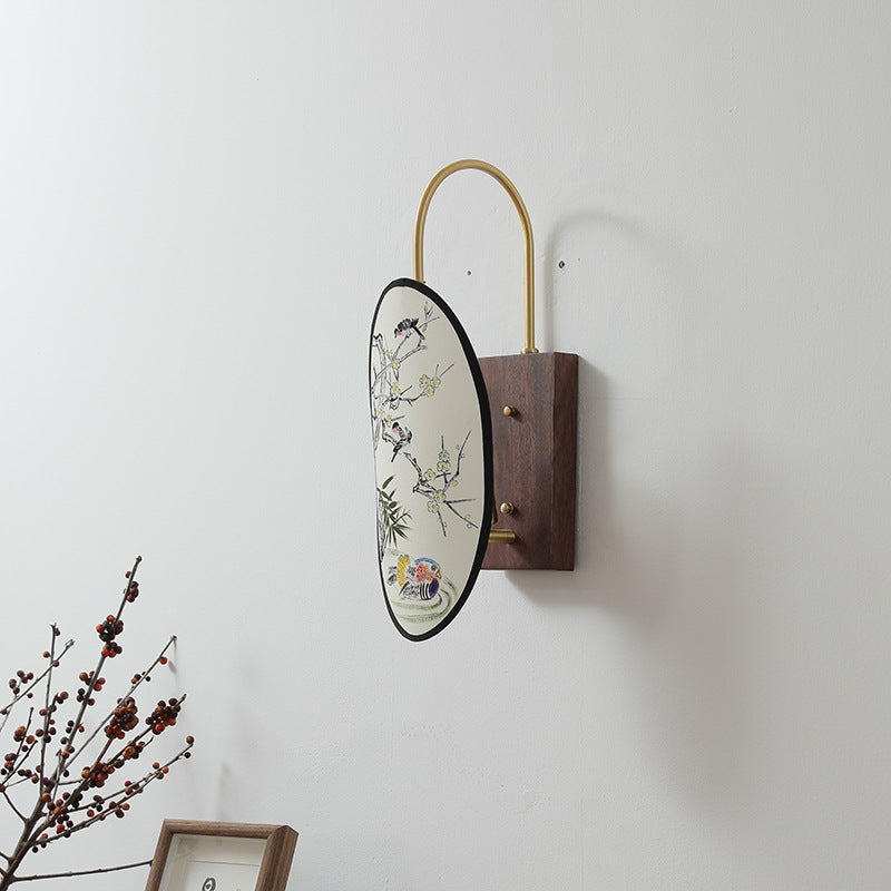 Oval Flower Bird Patterned Wall Lamp
