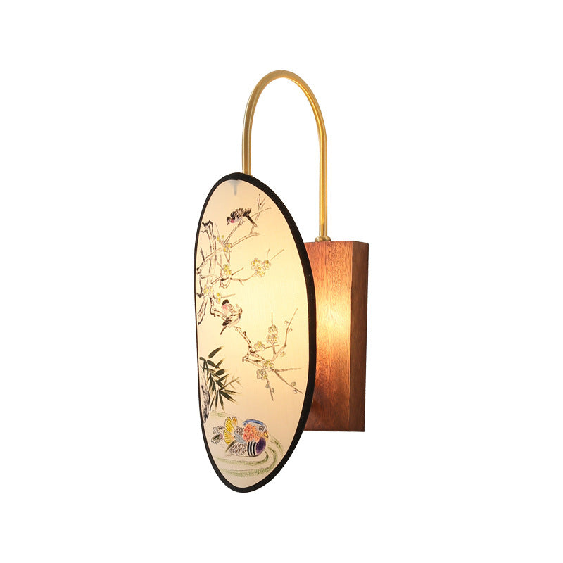 Oval Flower Bird Patterned Wall Lamp
