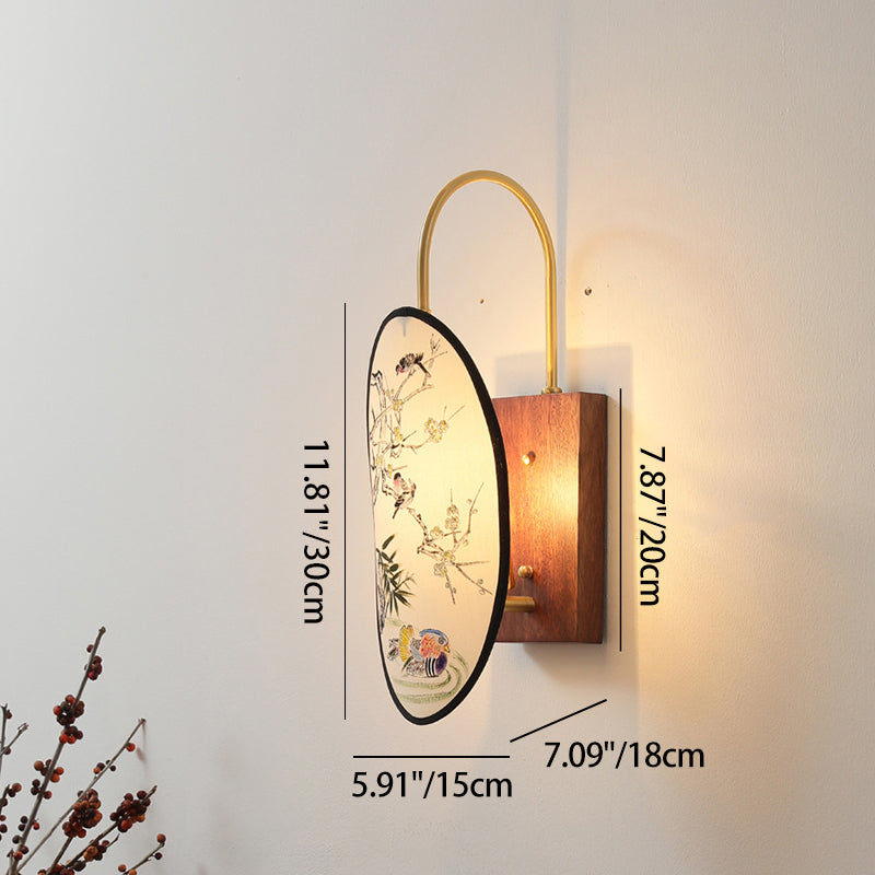 Oval Flower Bird Patterned Wall Lamp