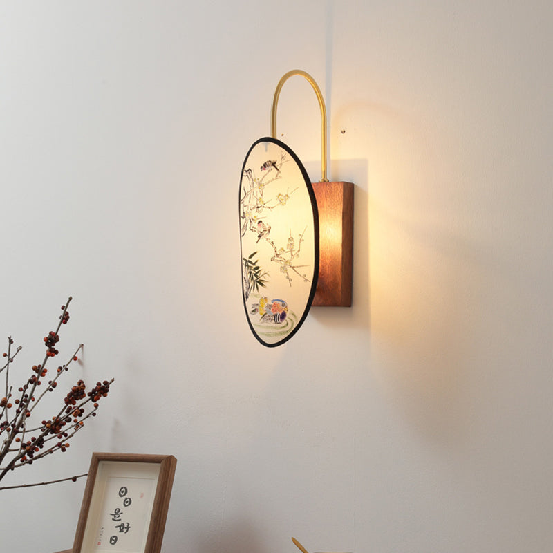 Oval Flower Bird Patterned Wall Lamp