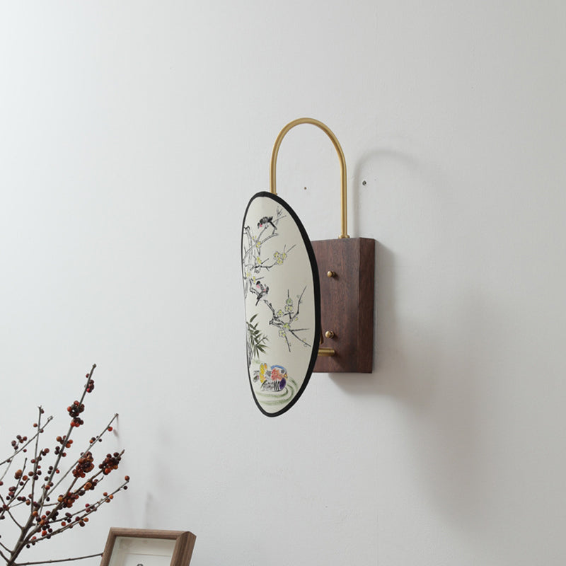 Oval Flower Bird Patterned Wall Lamp