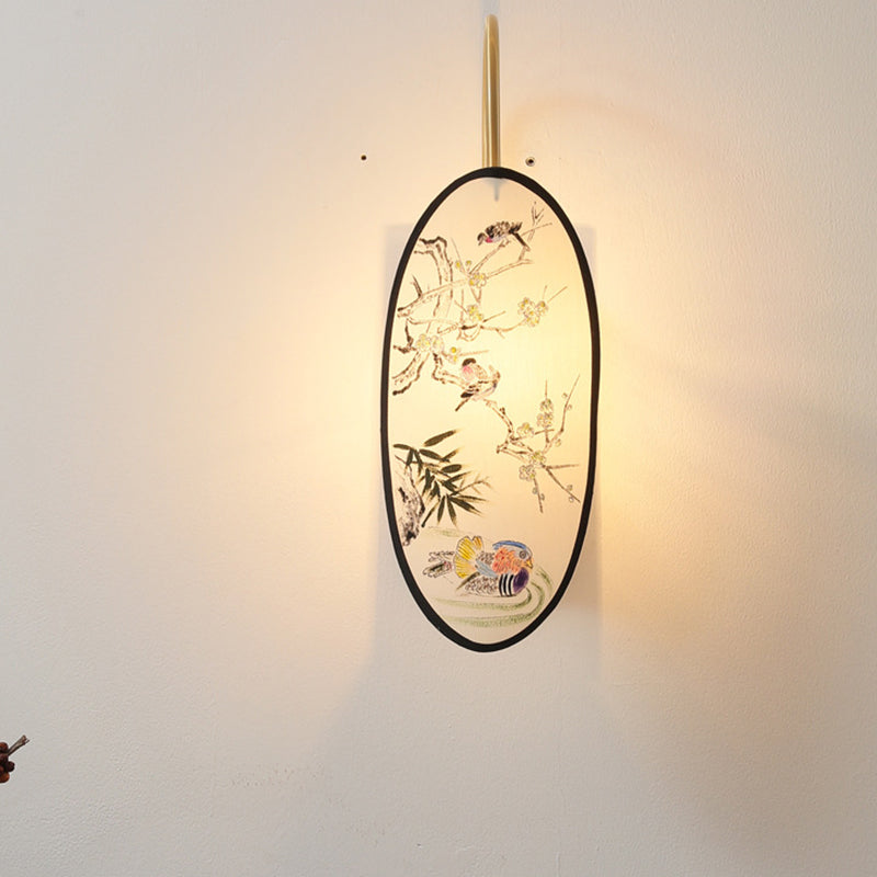 Oval Flower Bird Patterned Wall Lamp