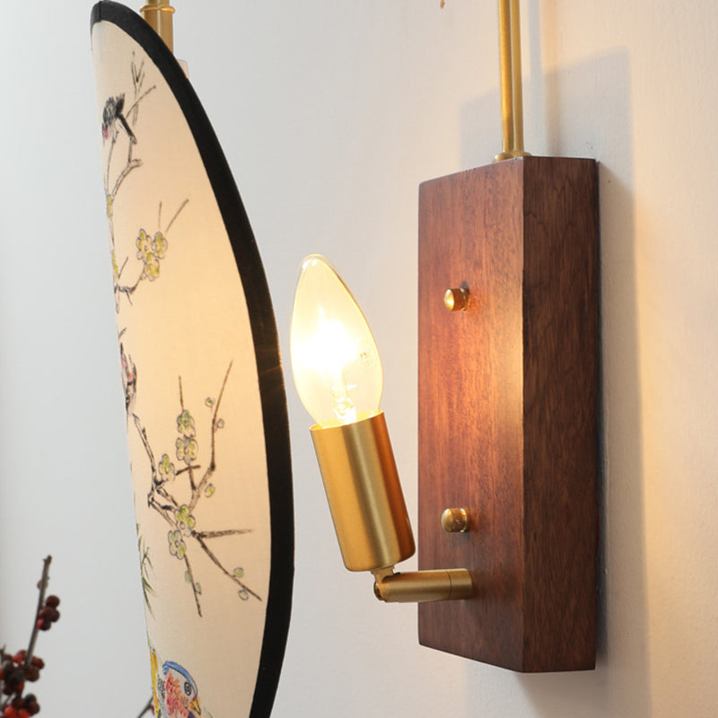Oval Flower Bird Patterned Wall Lamp