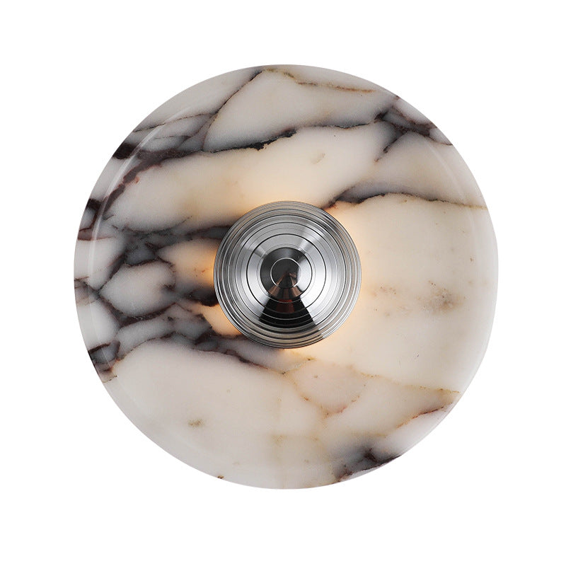 Round Iron Marble Bedroom Wall Lamp