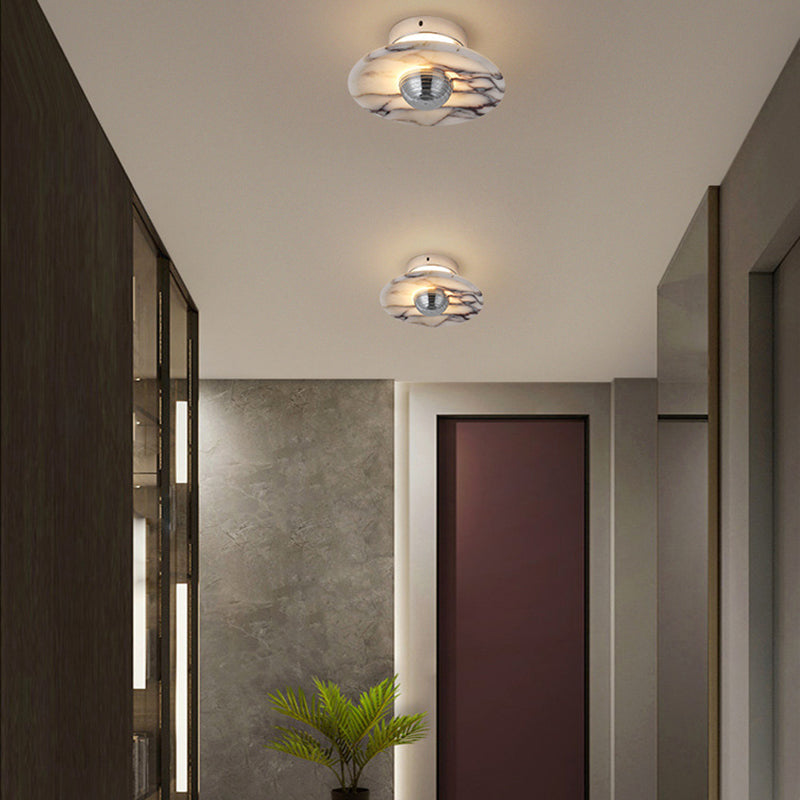 Round Iron Marble Bedroom Wall Lamp