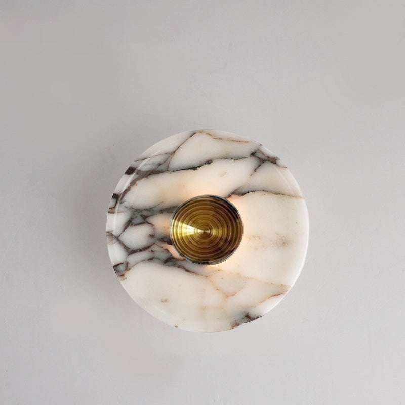 Round Iron Marble Bedroom Wall Lamp