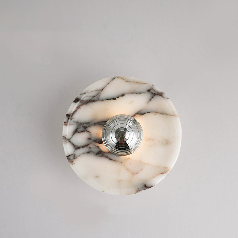 Round Iron Marble Bedroom Wall Lamp
