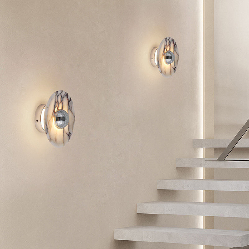 Round Iron Marble Bedroom Wall Lamp