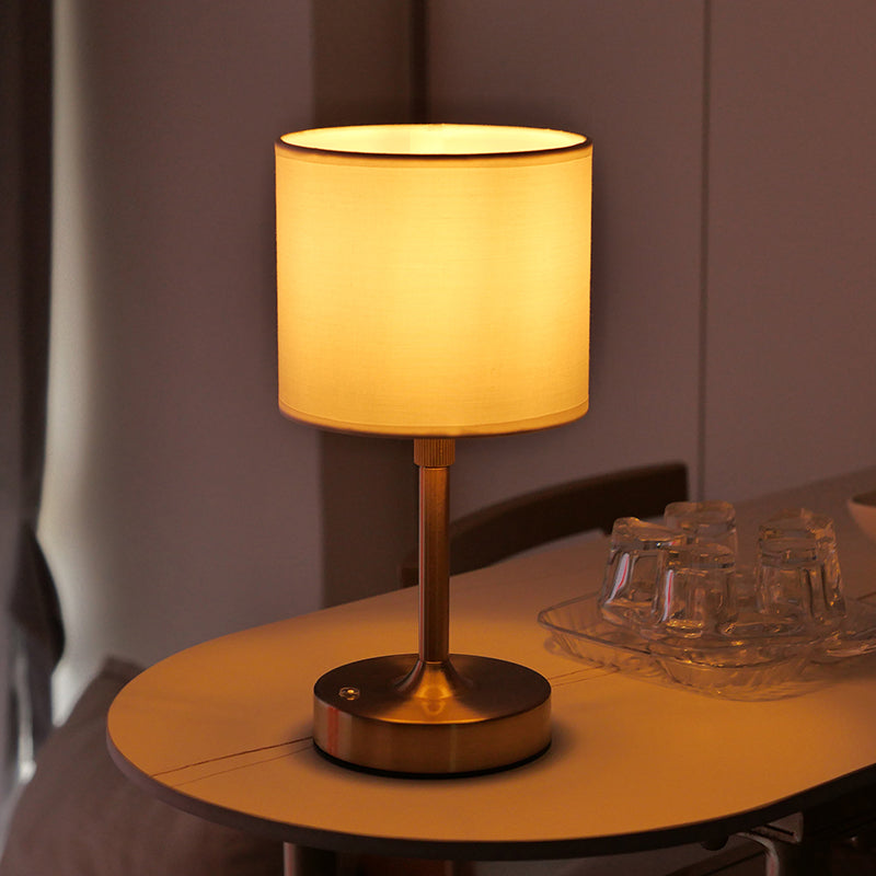 Liftable Cylindrical Metal Fabric Table Lamp