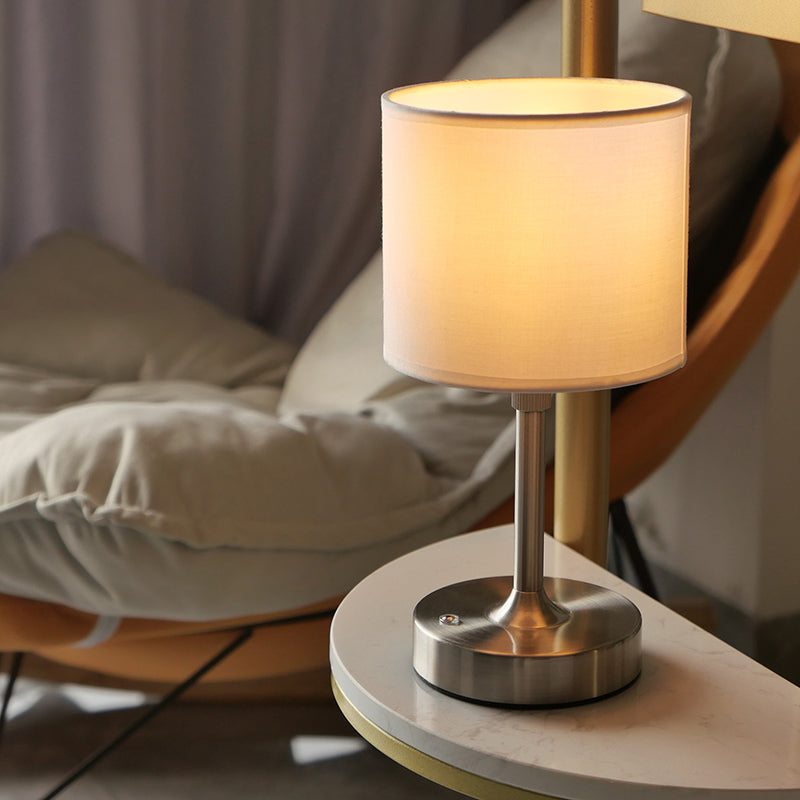 Liftable Cylindrical Metal Fabric Table Lamp