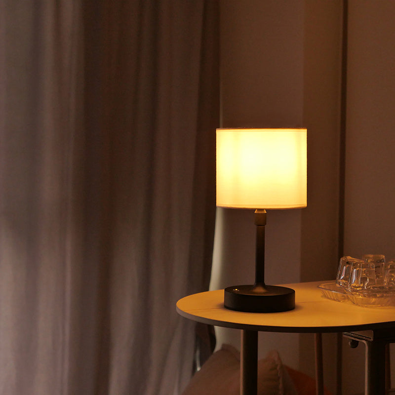 Liftable Cylindrical Metal Fabric Table Lamp