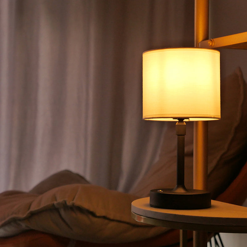 Liftable Cylindrical Metal Fabric Table Lamp