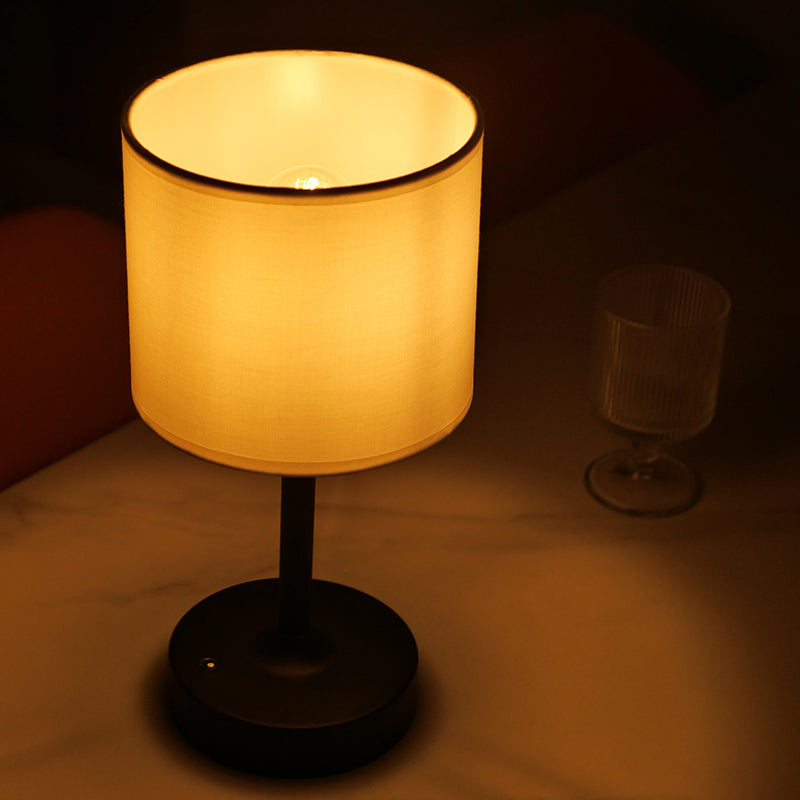 Liftable Cylindrical Metal Fabric Table Lamp