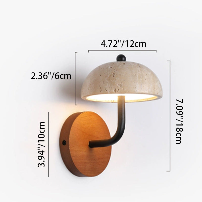 Round Mushroom Metal Walnut Wall Lamp