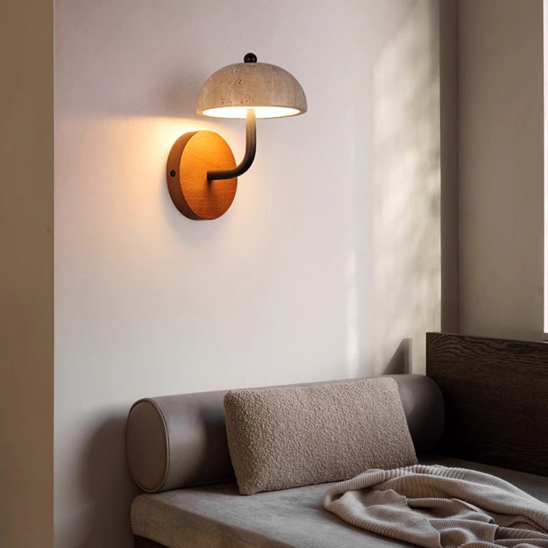 Round Mushroom Metal Walnut Wall Lamp
