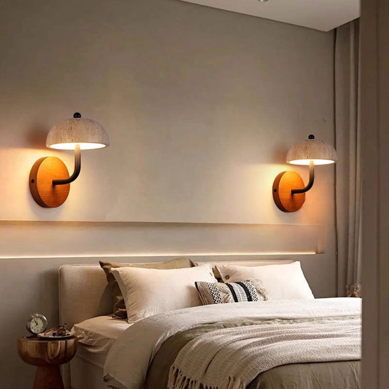 Round Mushroom Metal Walnut Wall Lamp