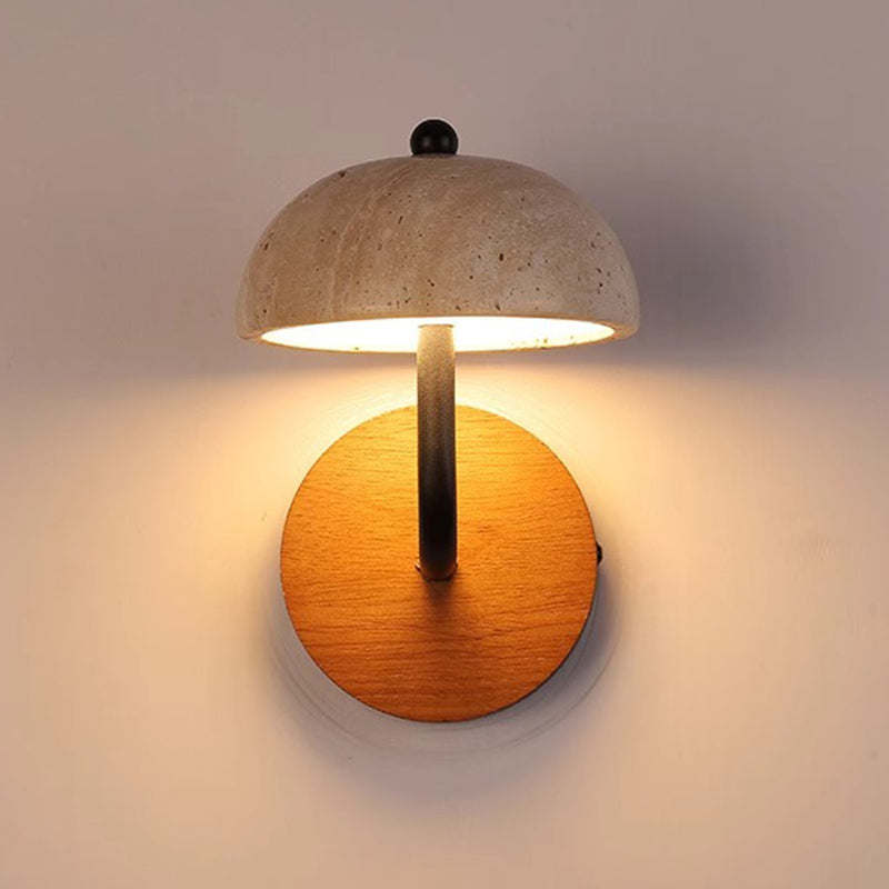 Round Mushroom Metal Walnut Wall Lamp