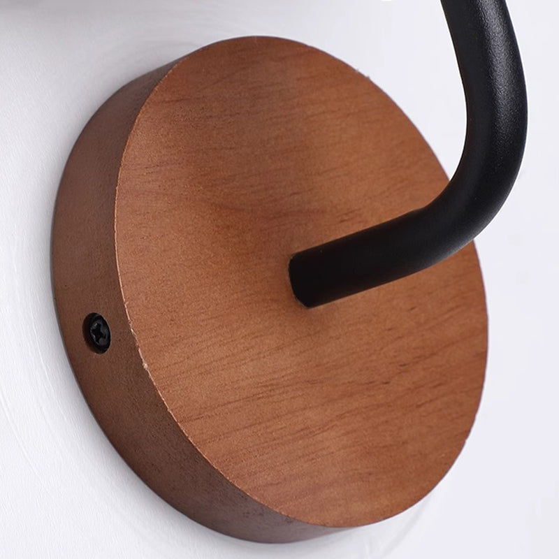 Round Mushroom Metal Walnut Wall Lamp