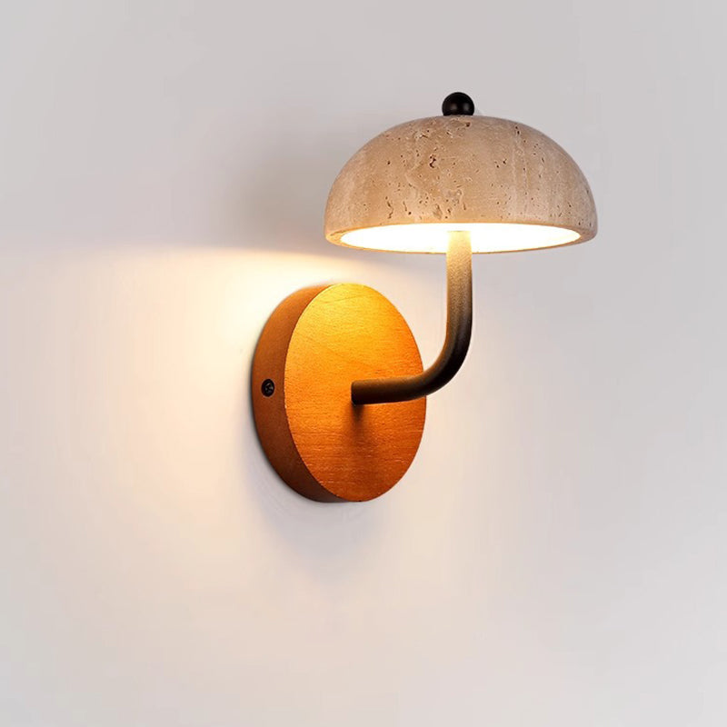 Round Mushroom Metal Walnut Wall Lamp