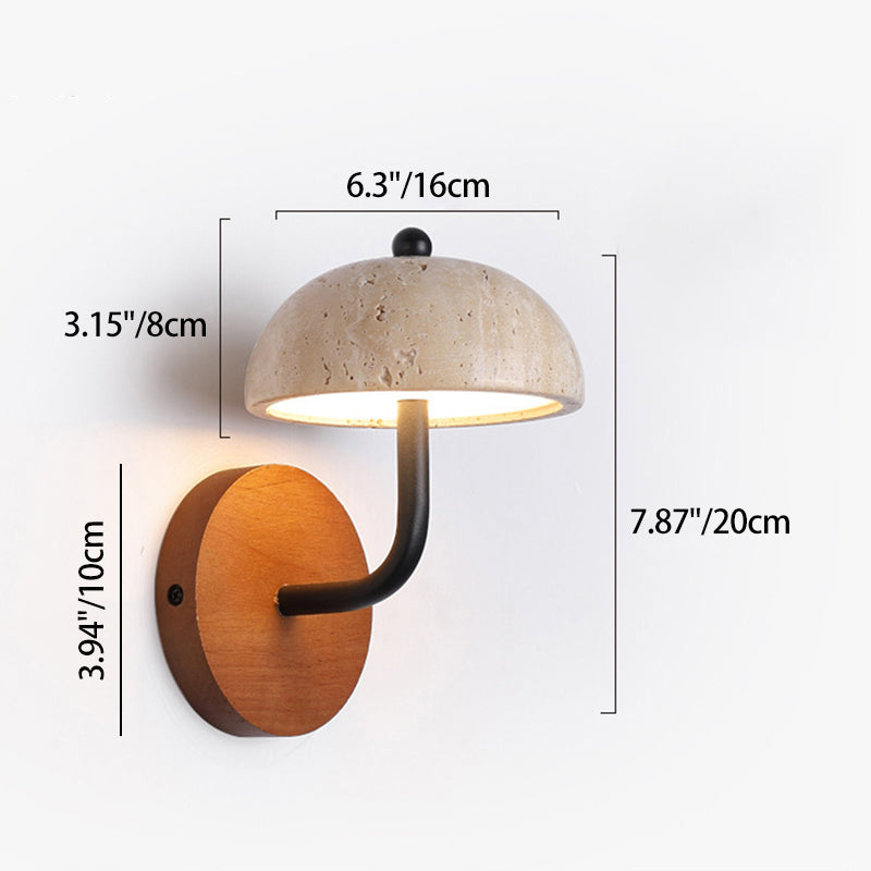 Round Mushroom Metal Walnut Wall Lamp